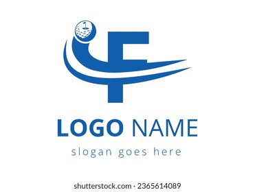 F Letter with Golf Sports Logo Template Design. Hockey Sport Academy Sign, Club Symbol. business, and company identity