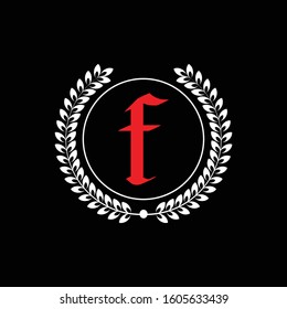 F Letter Gothic Calligraphy Lowercase Laurel Wreath Logo Design