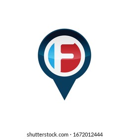 F letter GPS pointer icon design directional map pointer logo design vector illustration