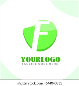 F letter green circle logo. Simple brand identity health, food, tech, eco & friendly for your business