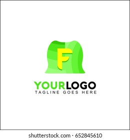 F letter green eco logo with leaves. Ecological leaf vector illustration