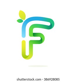 F letter with green leaves eco logo. Font style, vector design template elements for your application or corporate identity.