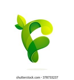 F letter with green leaves logo, volume icon. Font style, vector design template elements for your ecology application or corporate identity.
