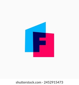 f Letter House Overlapping color Monogram Home mortgage architect architecture logo vector icon illustration