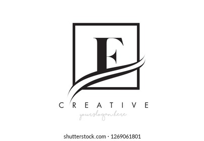 F Letter Icon Logo Design with Square Swoosh Border and Creative Design Vector Illustration.