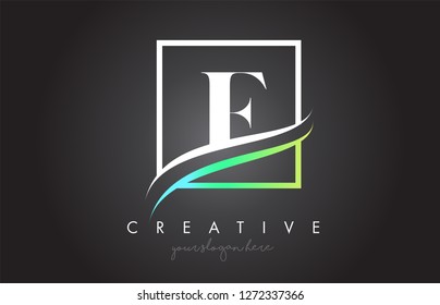 F Letter Icon Logo Design with Square Swoosh Border and Creative Design Vector Illustration.