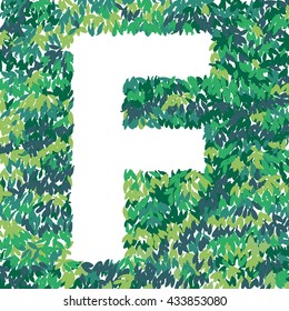 F letter illustration. Leaves pattern