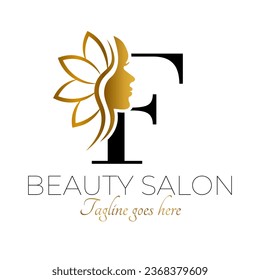 F Letter Initial Beauty Brand Logo Design in Black and Gold 