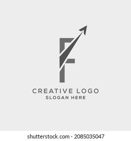 F letra inicial incorporada con la ilustración vectorial de diseño del logotipo de flecha.
