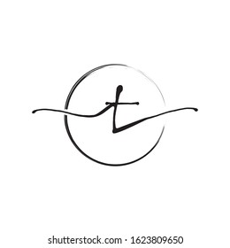 F letter initial logo with circle brush design vector