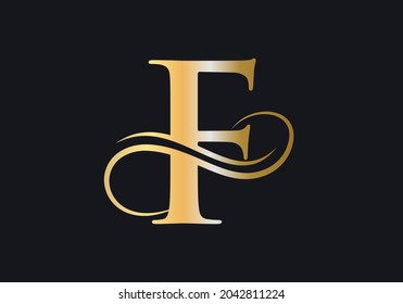 F Letra Plantilla De Logotipo De Lujo Inicial. F Logo Golden Concept. Logo de la letra F con color de lujo dorado y diseño de monograma. 