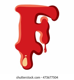F letter isolated on white background. Red bloody F letter vector illustration