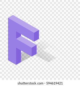 F letter in isometric 3d style with shadow. Violet F letter vector illustration