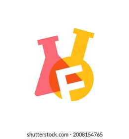 f letter lab laboratory glassware beaker logo vector icon illustration