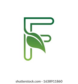 F Letter with leaf logo or symbol concept template design