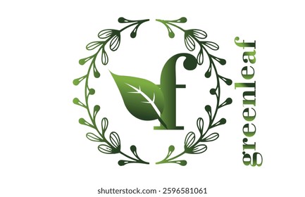 F Letter with Leaf Logo Vector