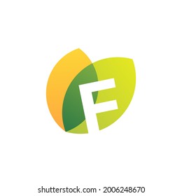 f letter leaf overlapping color logo vector icon illustration