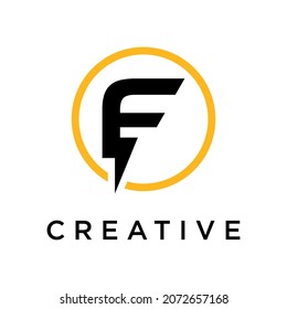 F Letter With Lighting Thunder Bolt Logo Design. Electric Bolt Flash Letter Logo Vector Illustration.