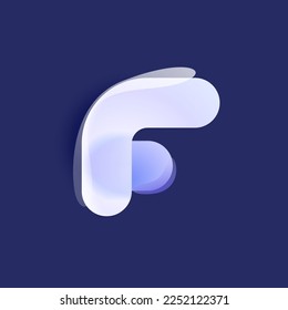 F letter lilac colored logo in Glassmorphism style. Overlapping lines initial. Icon with glow, gradient, splashes. Frosted transparent blur emblem. Perfect for app, modern design, vibrant advertising.