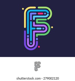 F letter line logo. Vector fingerprint design template elements