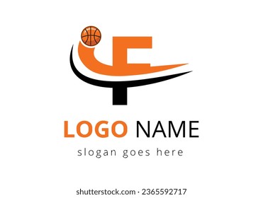 F Letter Logo With Basketball Ball. Sports Symbol Vector Template Design