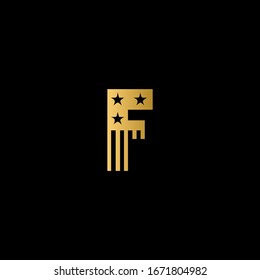 F letter logo with black background.The gold letter icon.This is american flag style.