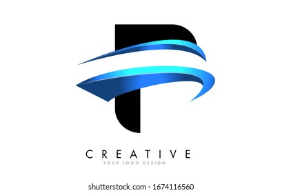 Logo de letra F con ilustración vectorial de diseño de degradado azul. 