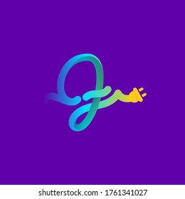 Logo de letra F con cable de rizo y adaptador de enchufe. Tipo de vectores para etiquetas de energía, titulares de cables, afiches de potencia, identidad de empresa eléctrica, etc.