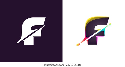 F letter logo letter with cyber distortion, color shift effect. Multicolor gradient type. Neon glitch illusion icon. Colorful font for futuristic tech heading, video game screen, vibrant gambling art.