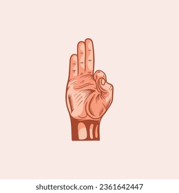 F letter logo in a deaf-mute hand gesture alphabet. Hand drawn vector illustration