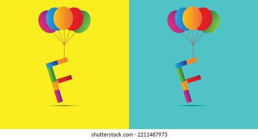 f letter logo design with balloons for wish a birthday girl or boy