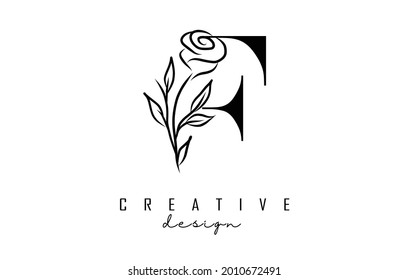 F diseño de logotipo de letra con ilustración de vector rosa negro. Icono creativo y elegante con letra f.