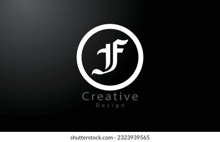 F Diseño del logotipo de la carta. Icono de Leer el logotipo de pintura negra con diseño de vectores de círculo elegante.