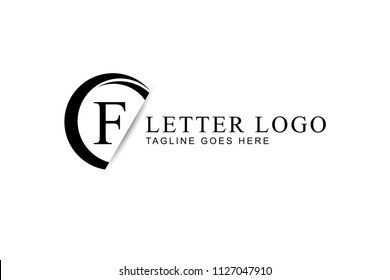 F letter logo design with circle and paper cut in black color.