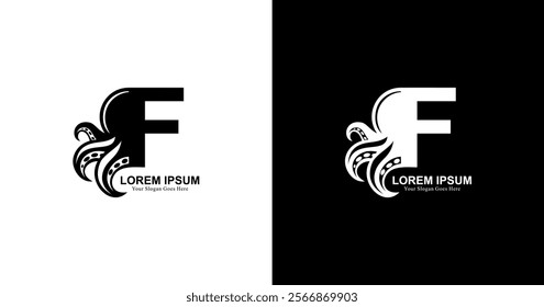 F letter logo design combined with octopus