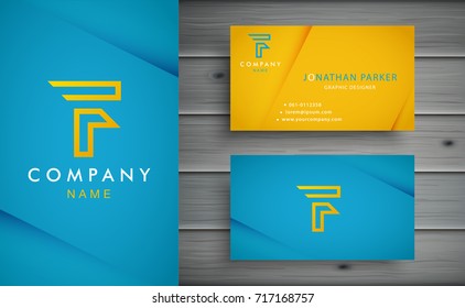 F letter logo design with corporate business card template.