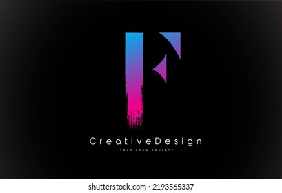 F Letter Logo Design with Creative Pink Purple Brush Stroke Vector Design Illustration.