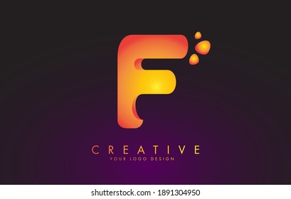 F Letter Logo Design with Dots. Vector Lettering Illustration of Orange Alphabet with Bubbles. Creative F letter template.
