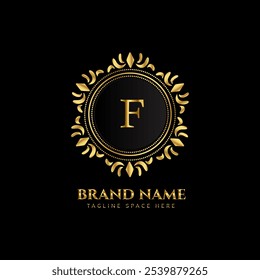 f letter logo design with golden color