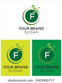 F letter logo design with green template