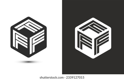 F F F diseño del logotipo de letra F con el logotipo del cubo ilustrador, logotipo vectorial estilo moderno de superposición de tipos de letra del alfabeto. Icono del logotipo de Premium Business. Color blanco sobre fondo negro