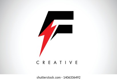 F Letter Logo Design With Lighting Thunder Bolt. Electric Bolt Letter Logo Vector Illustration.