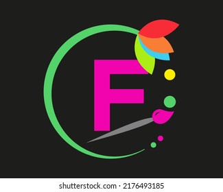 F Letter Logo Design mehrfarbig mit Rundrahmen.