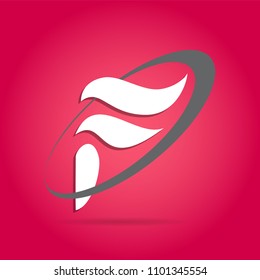 F letter logo design with oval and shadow