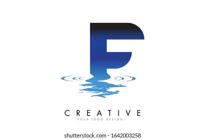 F Letter Logo Design with Water Effect and Deep Blue Gradient Vector Illustration. Template F -brand-name companies.