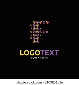 F-Buchstaben-Logo, Logo im gepunkteten F-Stil, bunter F-Logo