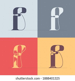 F letter logo with elegant line decoration. Four style serif font set. Vector vintage icon perfect to use in any alcohol labels, glamour posters, luxury identity, etc.