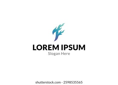 F letter logo with Fire element in gradient color flat design style