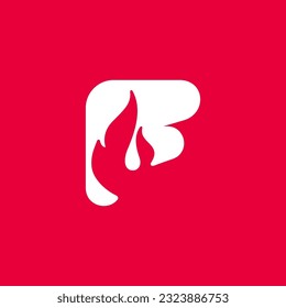 F letter logo with fire flames. Negative space vintage icon. Burning fast speed emblem. Vector for sport team wear, danger race posters, victory identity, camping labels, motorcycle customize company.