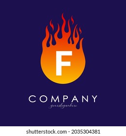 F letter logo with flames design in a fire ball. Flame icon lettering concept vector illustration, eps10.
